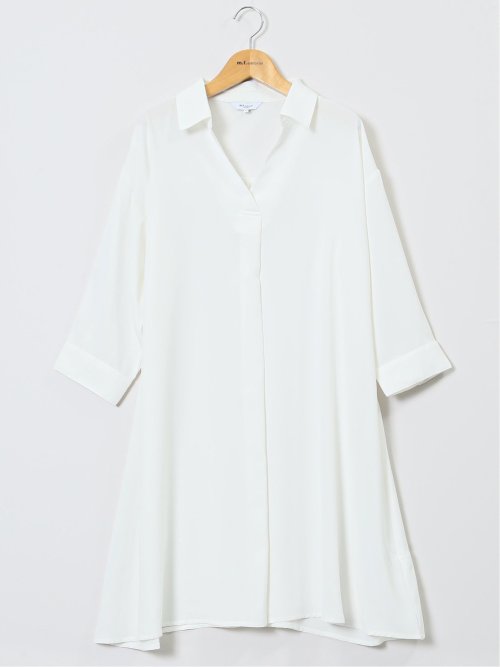 吸水速乾 7分袖 スキッパー シャツワンピース