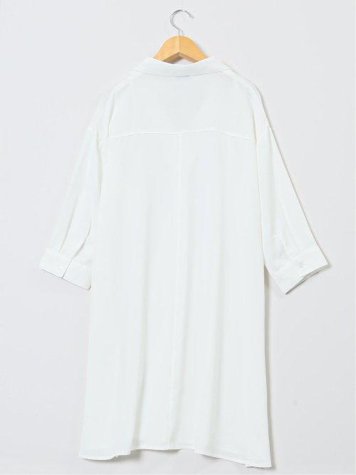 吸水速乾 7分袖 スキッパー シャツワンピース