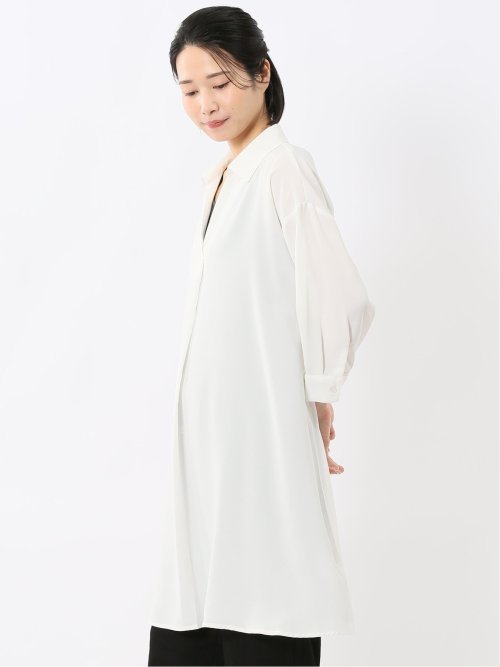 吸水速乾 7分袖 スキッパー シャツワンピース(M 01白): ワンピース