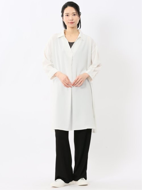 吸水速乾 7分袖 スキッパー シャツワンピース