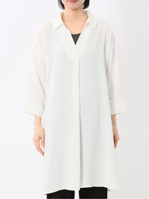 吸水速乾 7分袖 スキッパー シャツワンピース