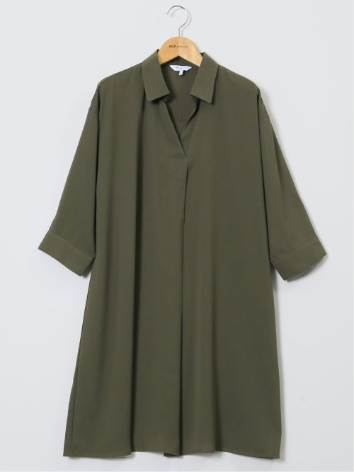 吸水速乾 7分袖 スキッパー シャツワンピース