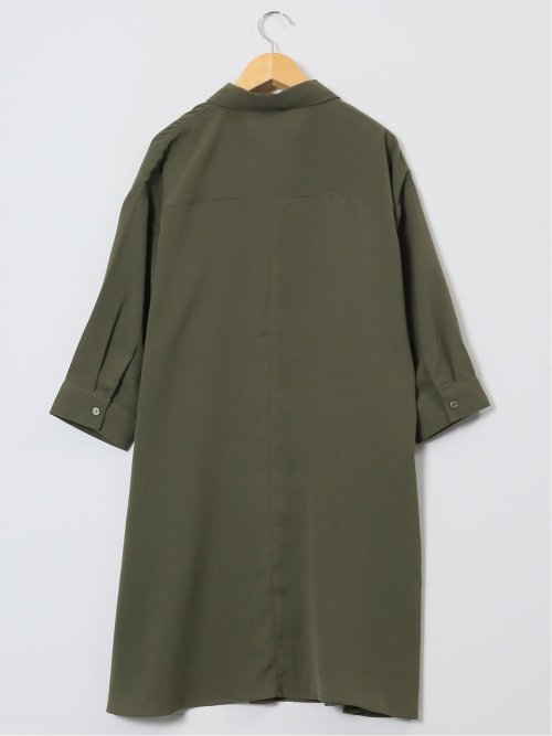 吸水速乾 7分袖 スキッパー シャツワンピース