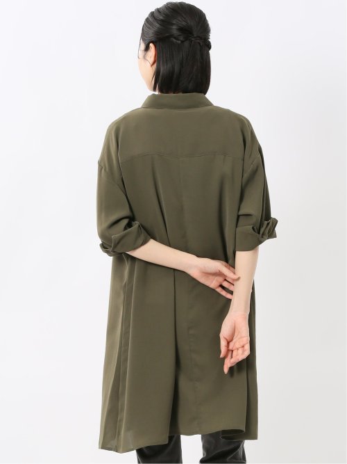 吸水速乾 7分袖 スキッパー シャツワンピース