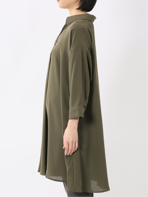 吸水速乾 7分袖 スキッパー シャツワンピース