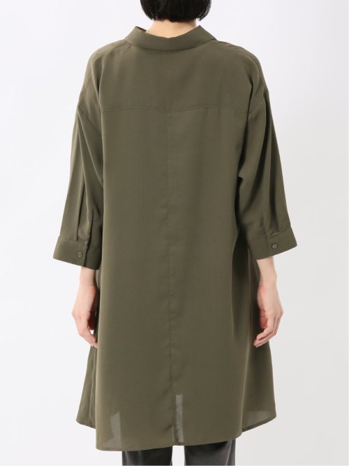 吸水速乾 7分袖 スキッパー シャツワンピース