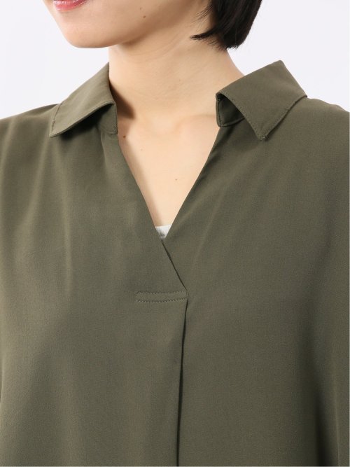 吸水速乾 7分袖 スキッパー シャツワンピース