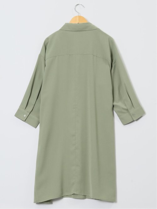 吸水速乾 7分袖 スキッパー シャツワンピース