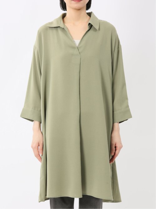 吸水速乾 7分袖 スキッパー シャツワンピース