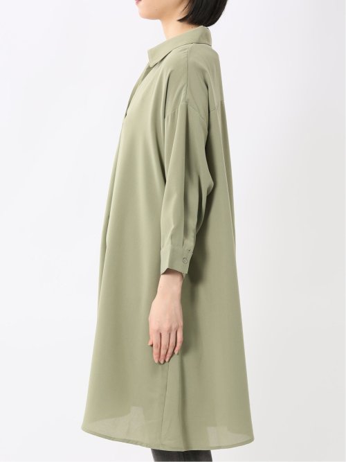 吸水速乾 7分袖 スキッパー シャツワンピース