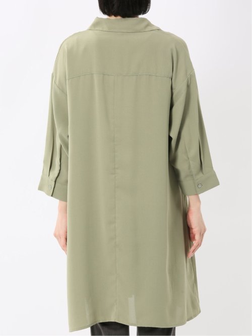 吸水速乾 7分袖 スキッパー シャツワンピース