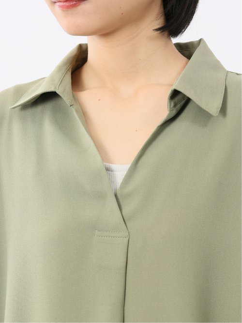 吸水速乾 7分袖 スキッパー シャツワンピース