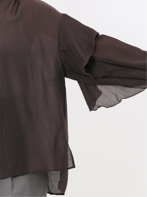 マオカラー 袖フリル ブラウス