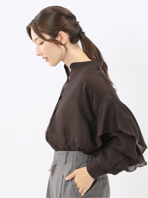 マオカラー 袖フリル ブラウス