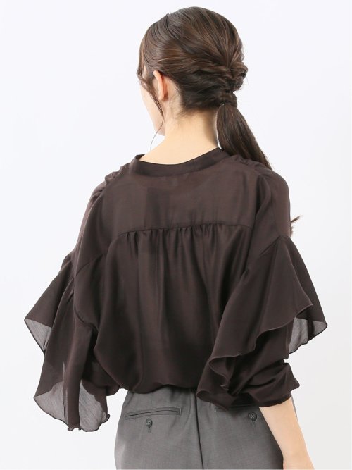 マオカラー 袖フリル ブラウス