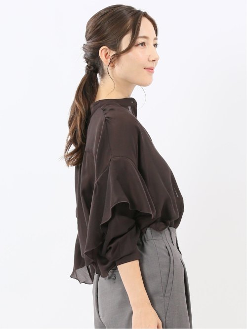 マオカラー 袖フリル ブラウス