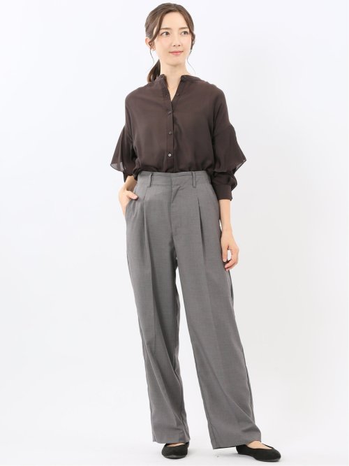 マオカラー 袖フリル ブラウス