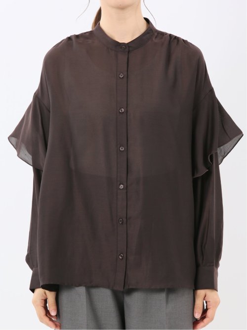 マオカラー 袖フリル ブラウス