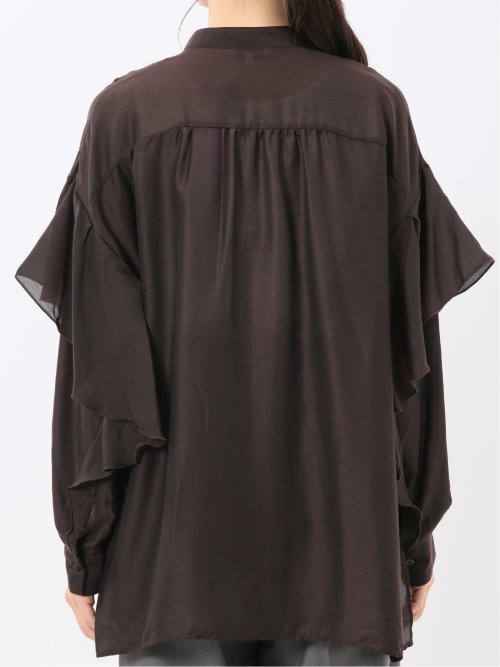 マオカラー 袖フリル ブラウス