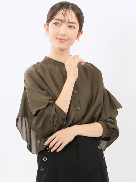 マオカラー 袖フリル ブラウス