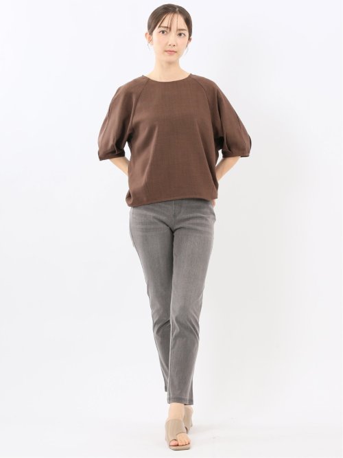 麻調合繊 コクーン半袖ブラウス