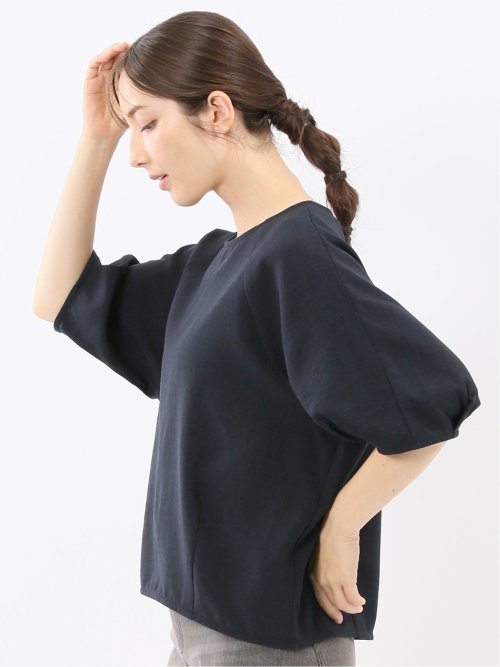 麻調合繊 コクーン半袖ブラウス