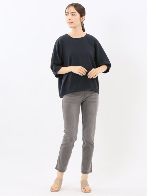 麻調合繊 コクーン半袖ブラウス