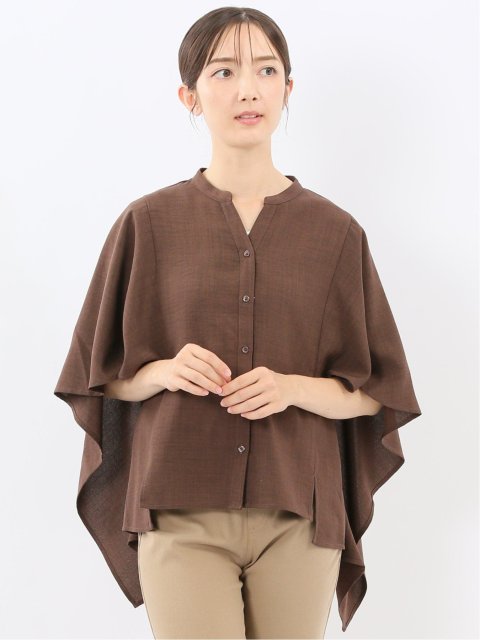 麻調合繊 スキッパー ケープブラウス