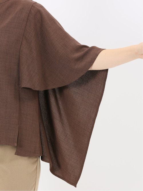 麻調合繊 スキッパー ケープブラウス