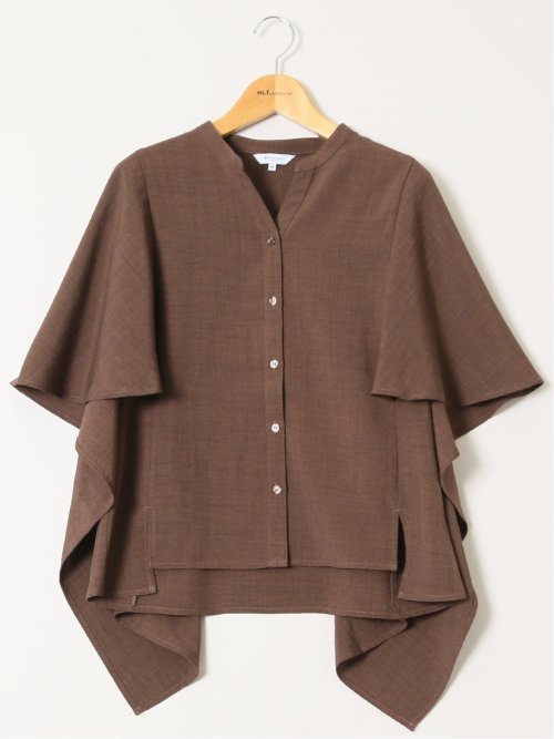 麻調合繊 スキッパー ケープブラウス