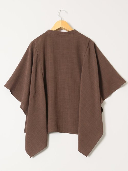 麻調合繊 スキッパー ケープブラウス