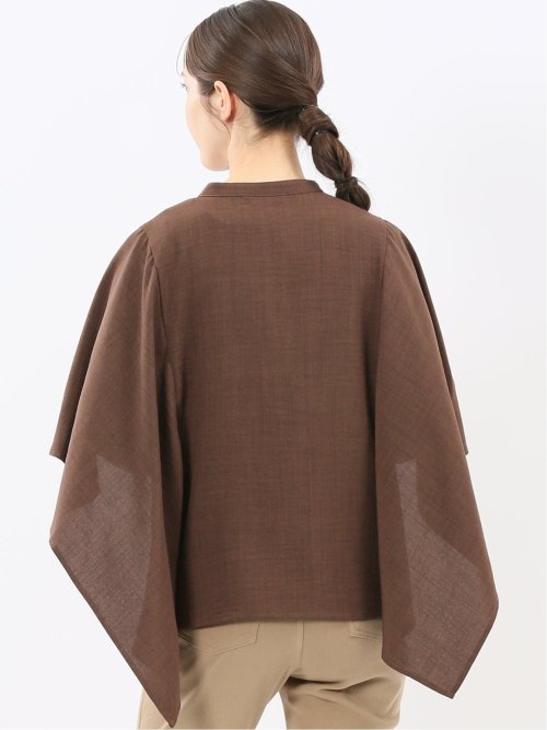 麻調合繊 スキッパー ケープブラウス