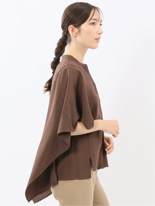 麻調合繊 スキッパー ケープブラウス