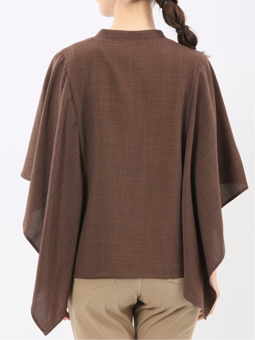 麻調合繊 スキッパー ケープブラウス
