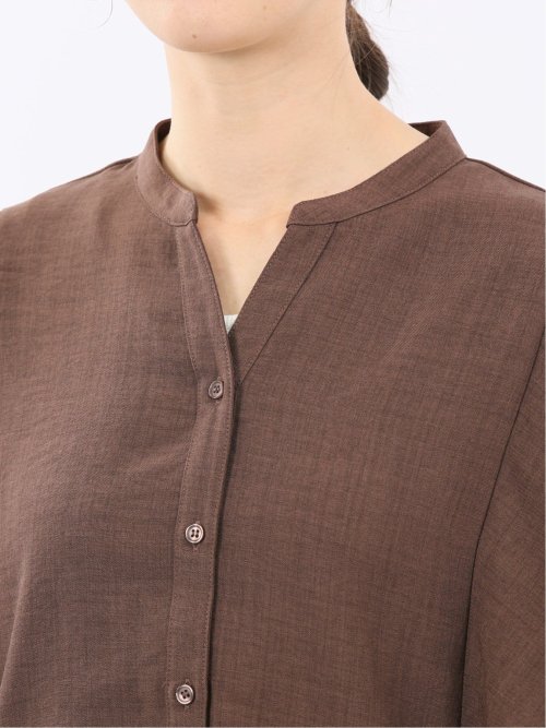 麻調合繊 スキッパー ケープブラウス