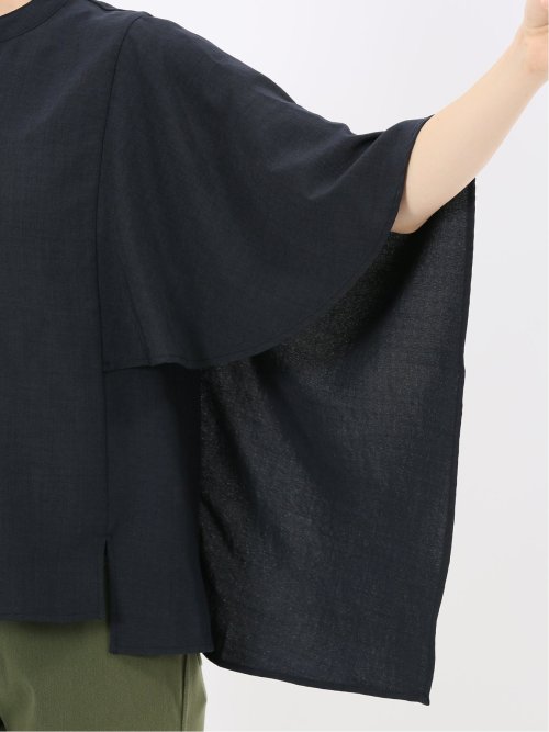 麻調合繊 スキッパー ケープブラウス