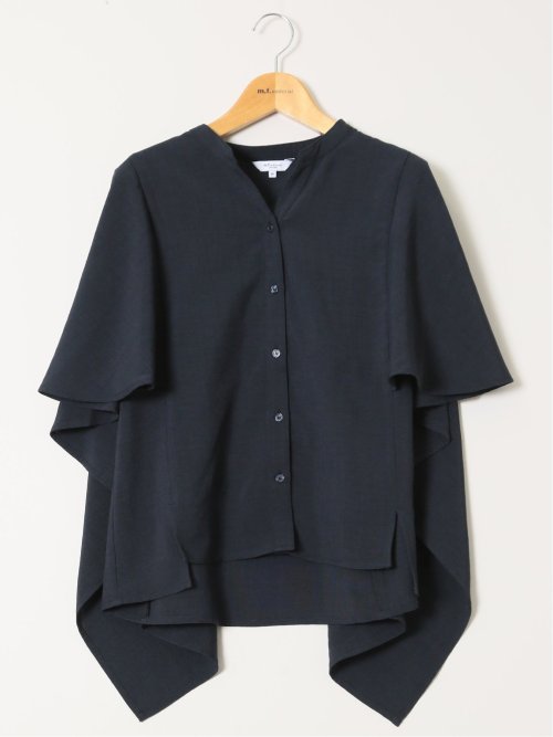 麻調合繊 スキッパー ケープブラウス