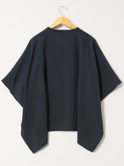 麻調合繊 スキッパー ケープブラウス