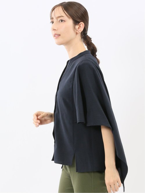 麻調合繊 スキッパー ケープブラウス