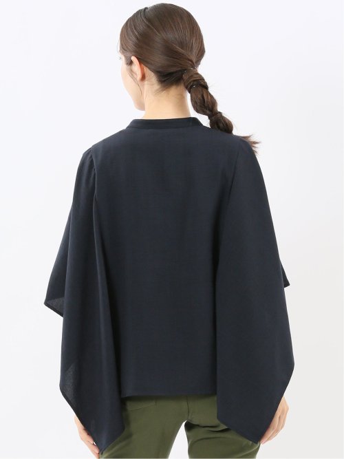麻調合繊 スキッパー ケープブラウス