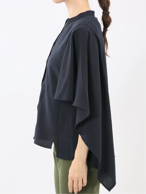 麻調合繊 スキッパー ケープブラウス