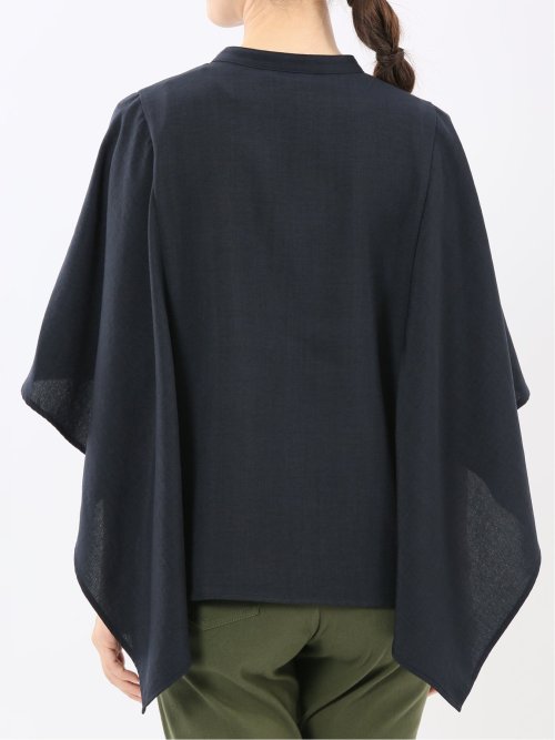 麻調合繊 スキッパー ケープブラウス