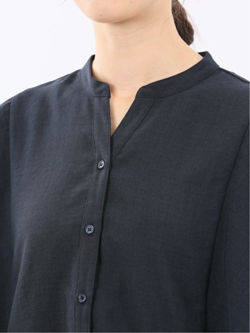 麻調合繊 スキッパー ケープブラウス