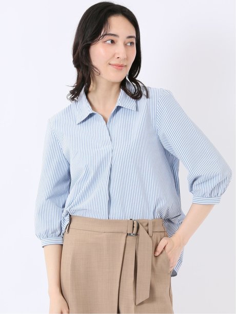 汗染み防止 UVカット 防シワ 7分袖 スキッパー ブラウス
