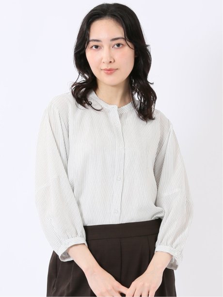 軽量 UVカット 防シワ バンドカラー 7分袖 ブラウス レディース