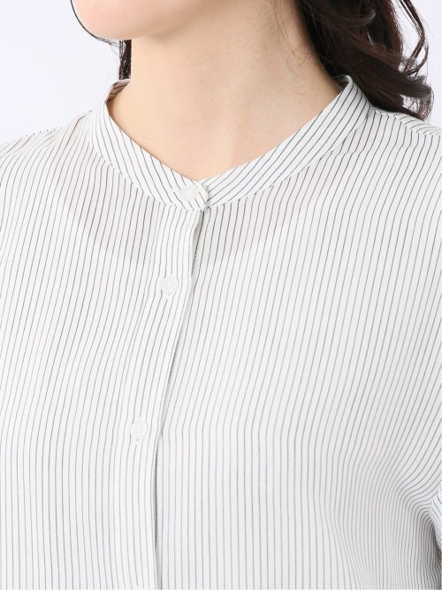 軽量 UVカット 防シワ バンドカラー 7分袖 ブラウス レディース