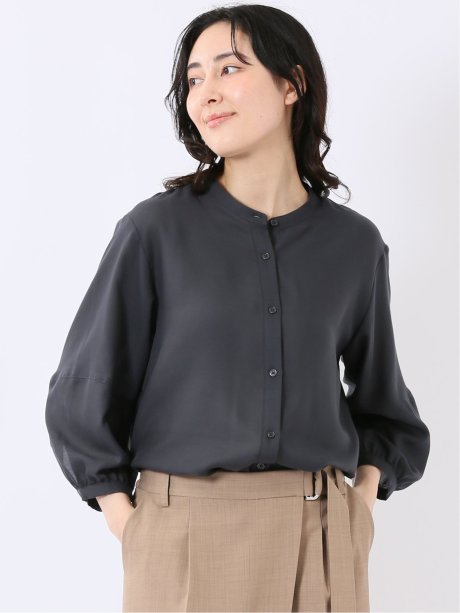 軽量 UVカット 防シワ バンドカラー 7分袖 ブラウス レディース