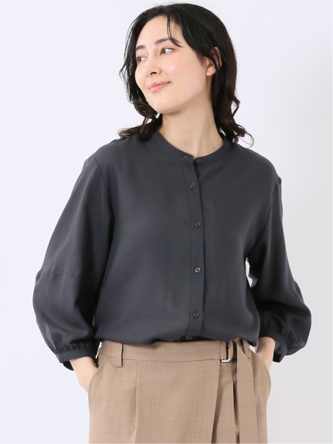 軽量 UVカット 防シワ バンドカラー 7分袖 ブラウス レディース