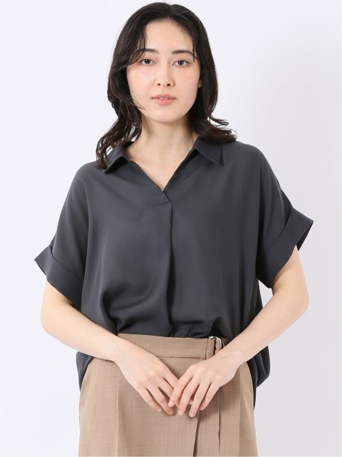 軽量 UVカット 防シワ スキッパー 半袖 プルオーバー ブラウス レディース
