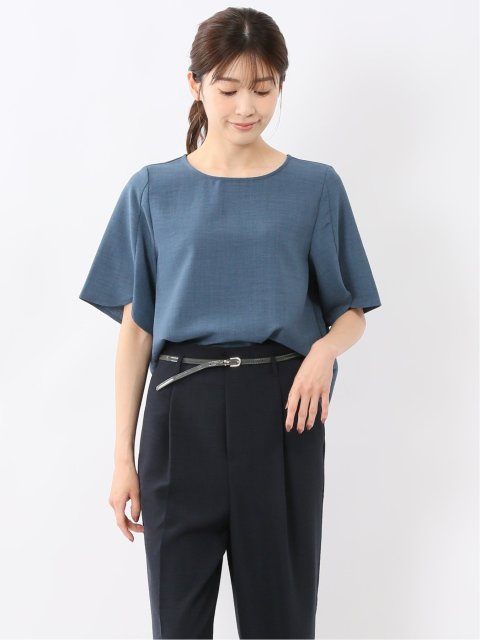 麻調合繊 プルオーバー 半袖ブラウス(セットアップ可能)